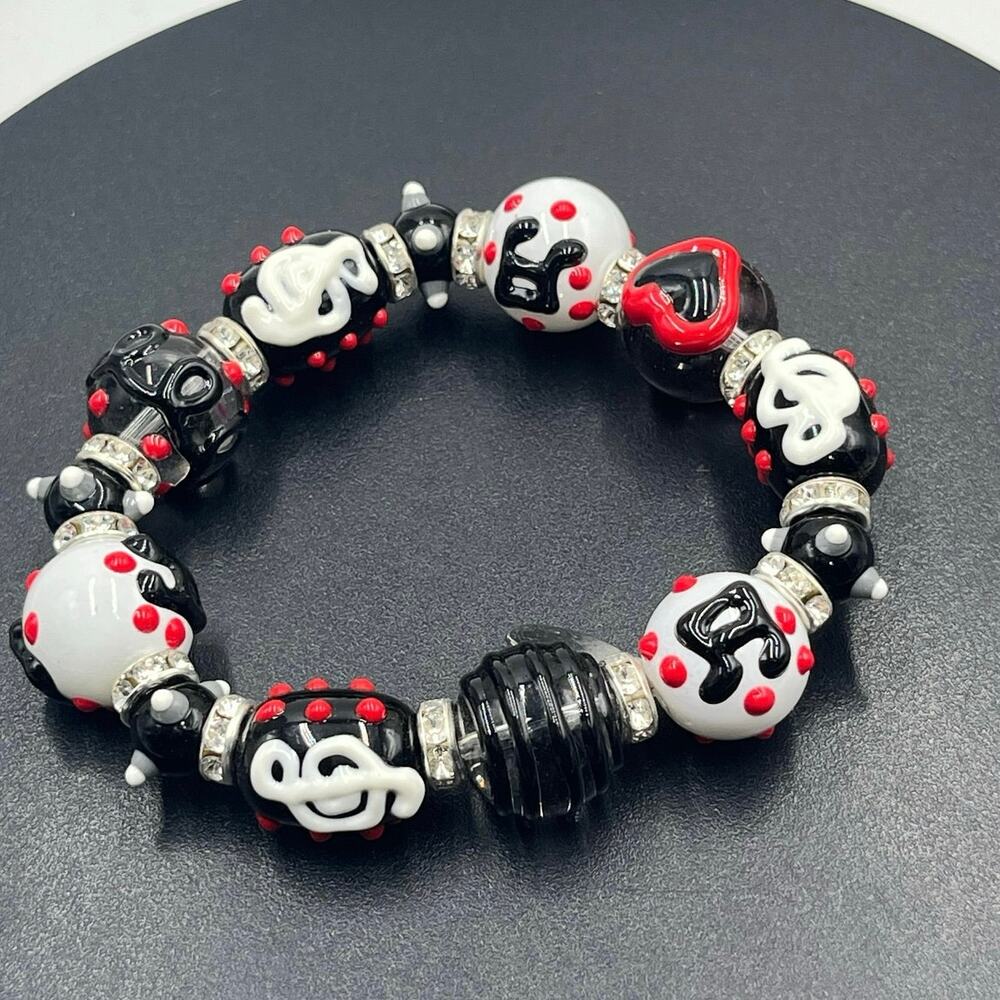 *Katie and May Red‎ And Black Glass Musical Beads Stretch Bracelet